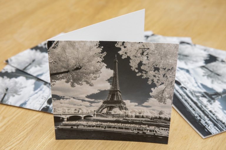 Illustration des cartes de contact éditées par Mécénat Chirurgie Cardiaque et illustrées par une vue de Paris en infrarouge réalisée par Pierre-Louis Ferrer, photographe spécialisé en photographie dans l'infrarouge et l'ultraviolet.